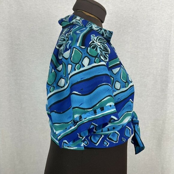 TAurus II Vintage Blue Green Hawaiian Tie Front Top - Picture 2 of 6